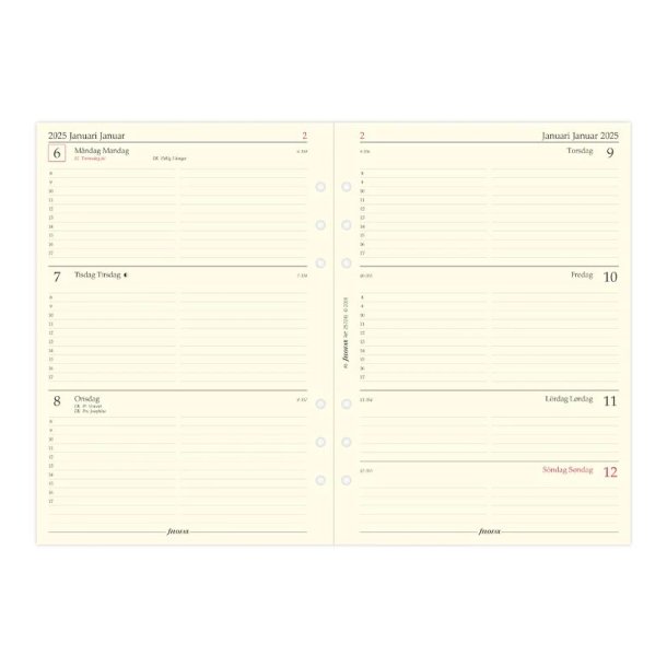 Filofax Refill Ugekalender Horisontal A5 'BEMRK 2025'