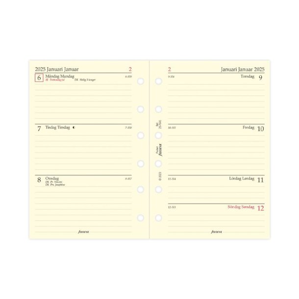 Filofax Refill Ugekalender Horisontal Pocket 2025