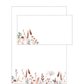 Brevpapir St - Brune blomster Hvid