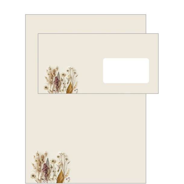 Brevpapir St - Brune blomster Beige