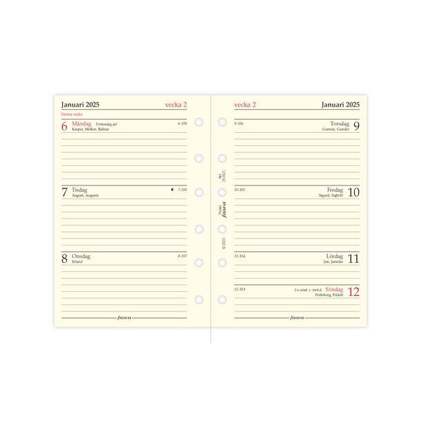 Filofax Refill Ugekalender Horisontal Personal 2025