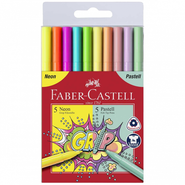 Faber-Castell Grip Tusser 10 stk. Pastel/Neon