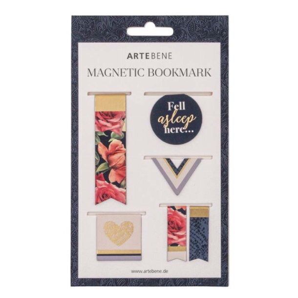 Artebene Bogmrke 6 stk. Magnetiske - Guld &amp; Blomster