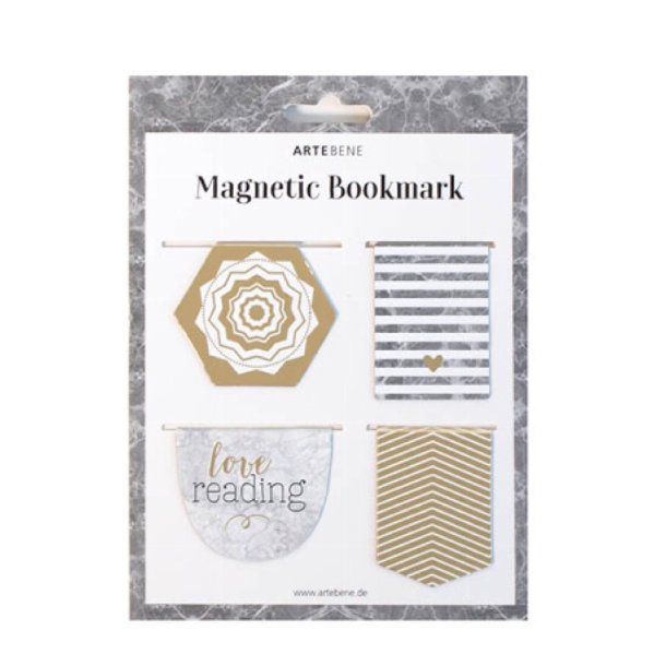Artebene Bogmrke 4 stk. Magnetiske - Guld &amp; Gr