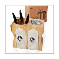 Tr penneholder dobbelt lys SHARPENER