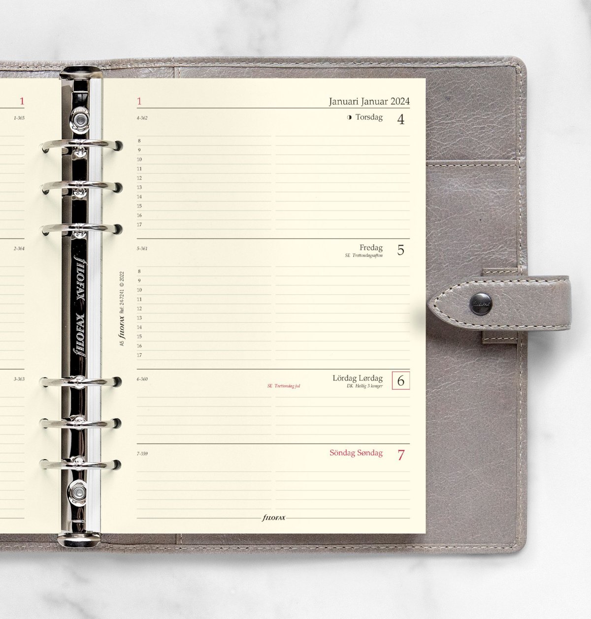 Filofax Refill Ugeplan Horisontal A5 2024 Kalender