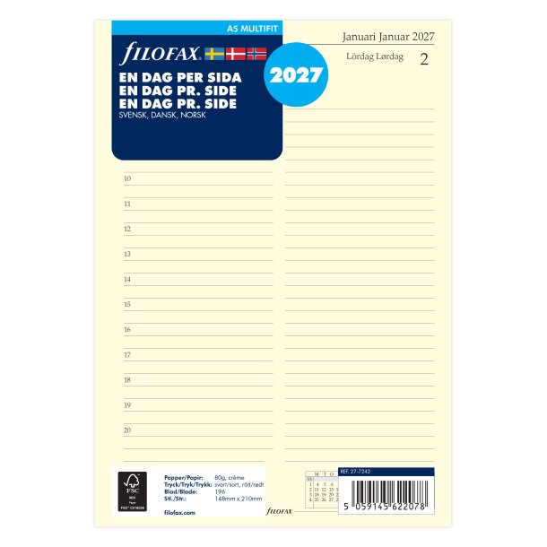 Filofax Refill Dagskalender A5 2027