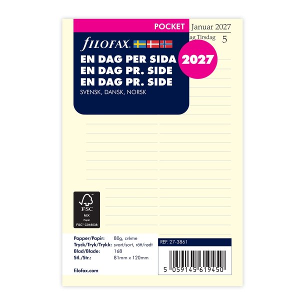 Filofax Refill Dagskalender Pocket 2027