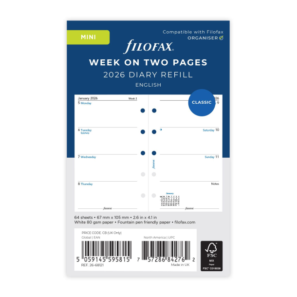 Filofax Refill Ugekalender Mini 2026