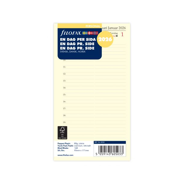 Filofax Refill Dagskalender Personal 2026