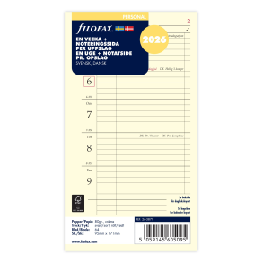 Filofax Refill Ugekalender + Notatside Personal 2026