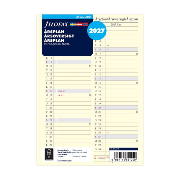 Filofax Refill �rsplan A5 2027