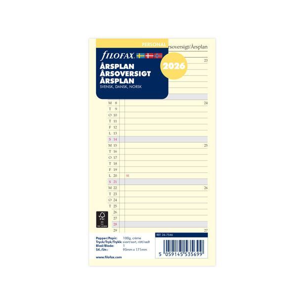 Filofax Refill �rsplan Personal 2026