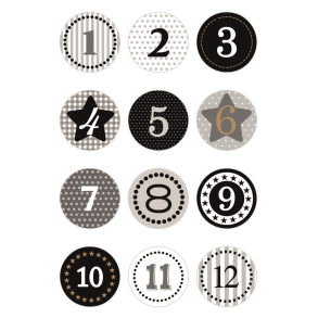 Kalendertal 1-24 - Runde med glitter - Sort