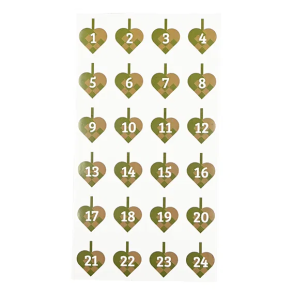 Kalendertal 1-24 - Flettet hjerte Grn/Guld
