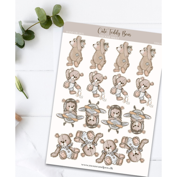 Mouse &amp; Pen Sticker - Nuttet Teddybjrn Gr