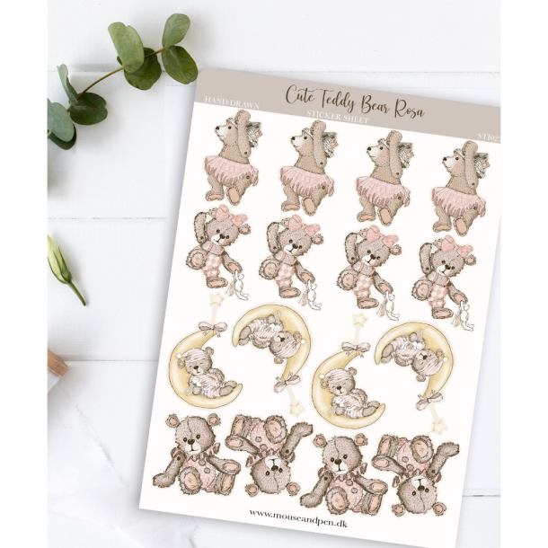 Mouse &amp; Pen Sticker - Nuttet Teddybjrn Lyserd