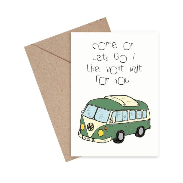 Mouse &amp; Pen Dobbeltkort - Come on lets go! Life won't wait for you