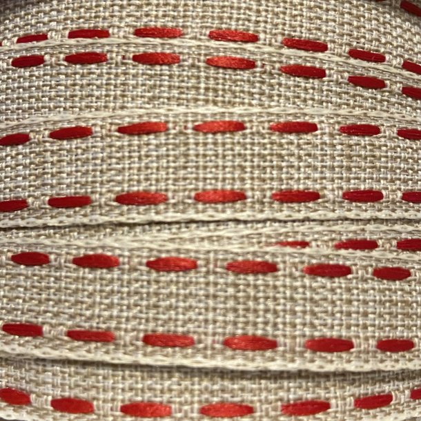 Stofb�nd Luksus - Beige riet R�d 12mm.