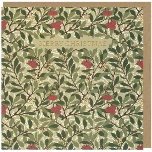 William Morris Dobbeltkort - Merry Christmas Red Berries