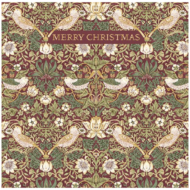 William Morris Dobbeltkort - Merry Christmas Strawberry Thief