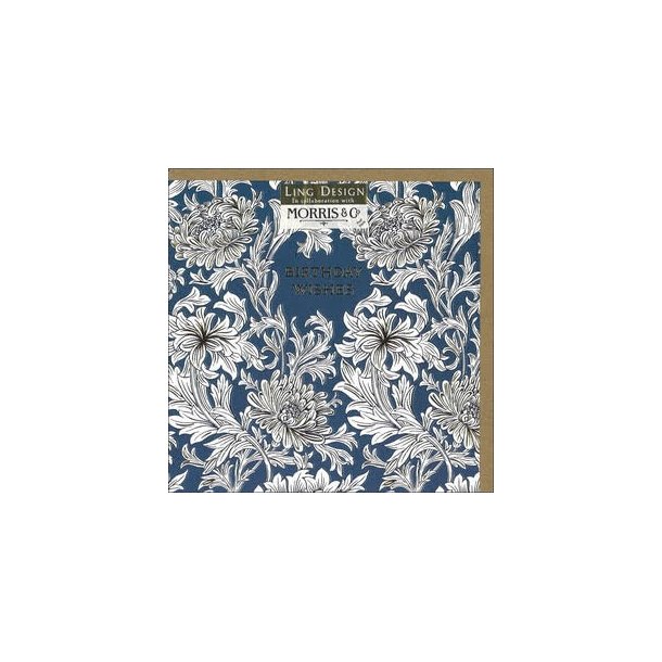 William Morris Dobbeltkort - Birthday Wishes Blue