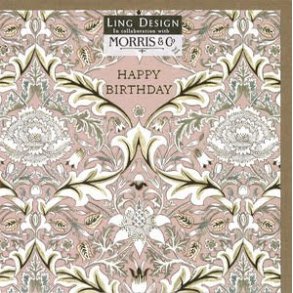 William Morris Dobbeltkort - Happy Birthday Pink