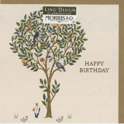 William Morris Dobbeltkort - Happy Birthday Tree